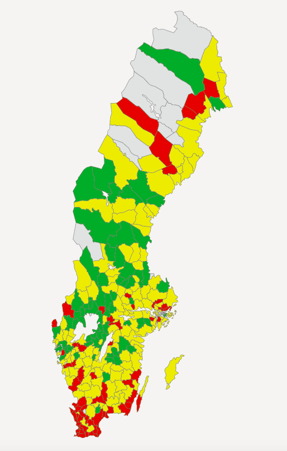 Karta 1. Ekologiskt odlad åkermark, andel (%) (N00403). Kommuner. 2018.