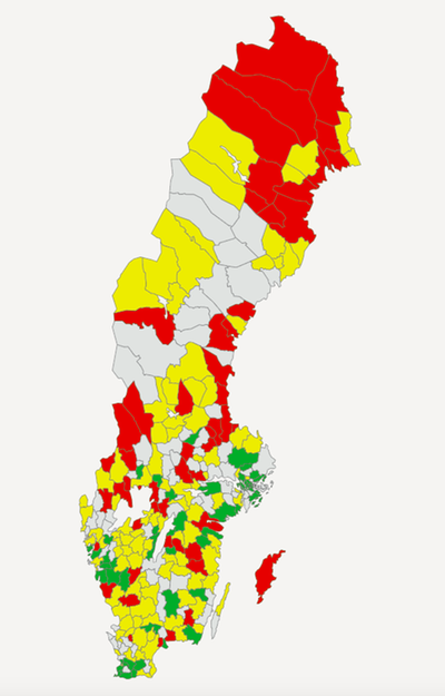 Karta 6. Slutanvändning av energi totalt inom det geografiska området, MWh/inv (N45905). Kommuner. 2018